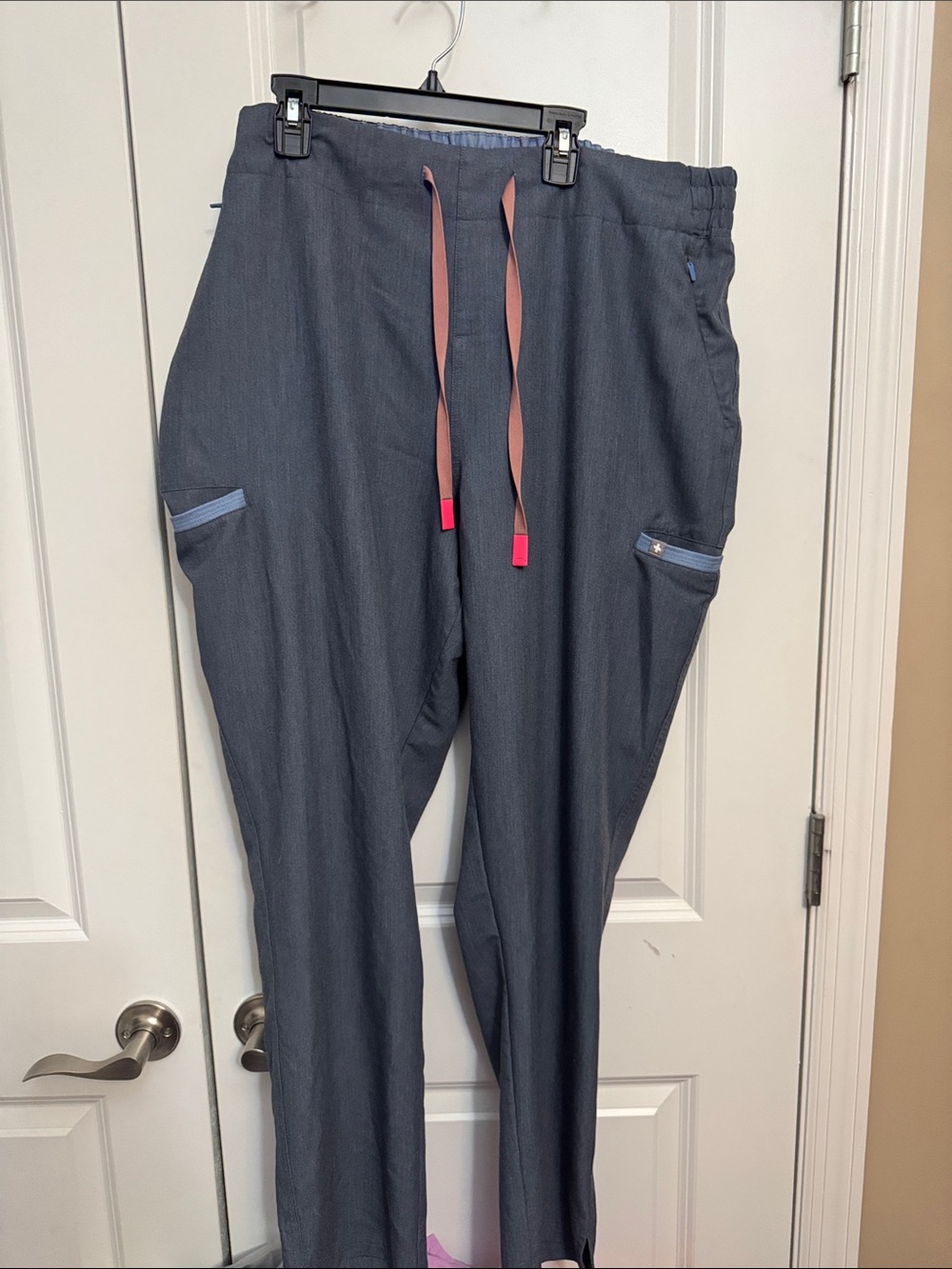 Figs Men's Slate Gray Jogger Pants with Pink Drawcord